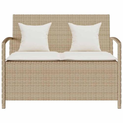 Opbevaringsbænk til haven med hynde polyrattan beige