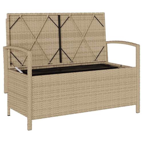 Opbevaringsbænk til haven med hynde polyrattan beige