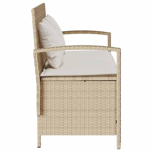 Opbevaringsbænk til haven med hynde polyrattan beige