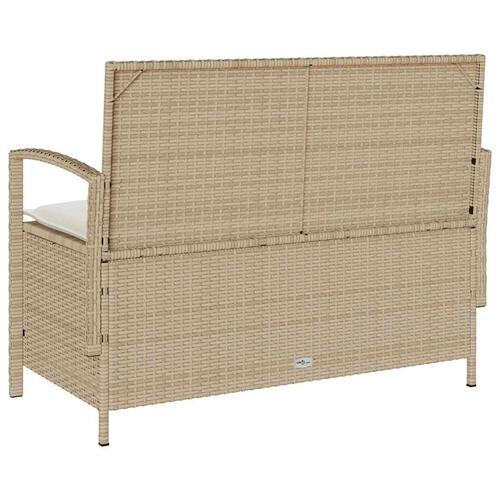 Opbevaringsbænk til haven med hynde polyrattan beige