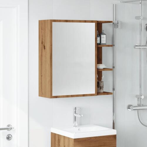 Badeværelsesskab med spejl 62,5x20,5x64 cm konstrueret træ