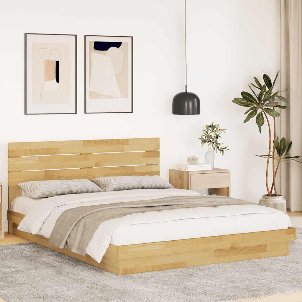 Sengeramme med hovedgærde uden madras 150x200 cm Massivt træ Eg