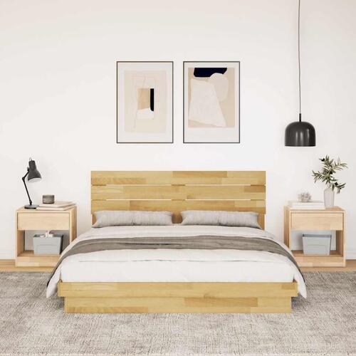Sengeramme med hovedgærde uden madras 150x200 cm Massivt træ Eg