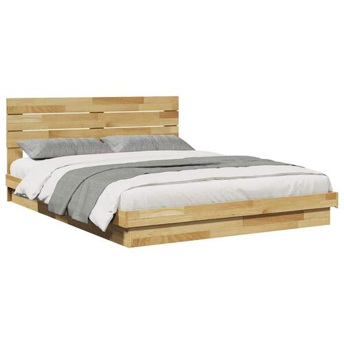 Sengeramme med hovedgærde uden madras 150x200 cm Massivt træ Eg