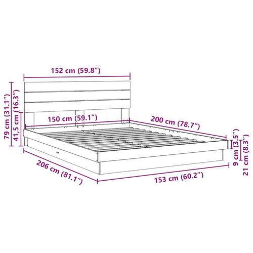 Sengeramme med hovedgærde uden madras 150x200 cm Massivt træ Eg