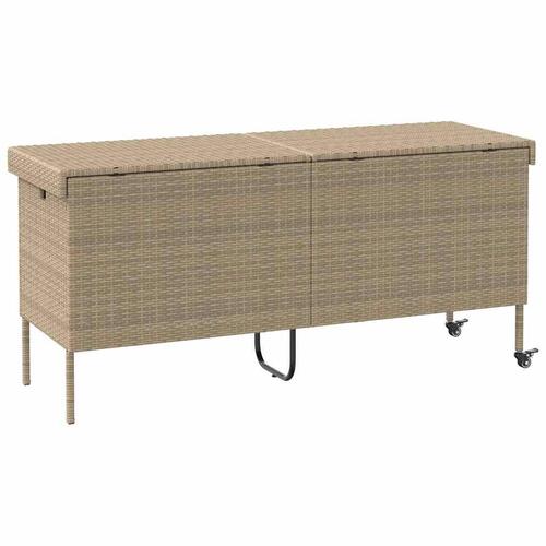 Opbevaringsboks med hjul 160x55x75 cm polyrattan beige