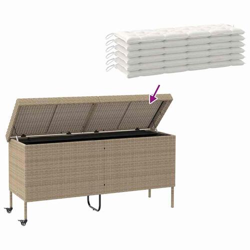 Opbevaringsboks med hjul 160x55x75 cm polyrattan beige