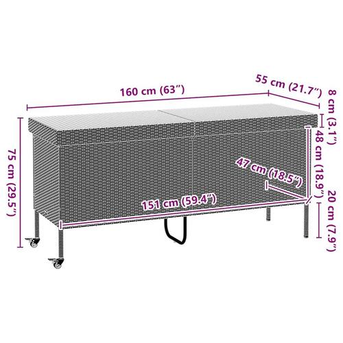 Opbevaringsboks med hjul 160x55x75 cm polyrattan beige