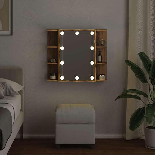 Spejlskab med LED-lys 70x16,5x60 cm kunsteg