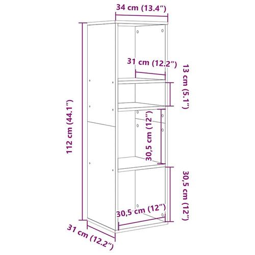 Bogreol 34x31x112 cm konstrueret træ sonoma-eg