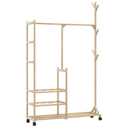 Tøjstativ med hylder og hjul 100x38x175,5 cm bambus