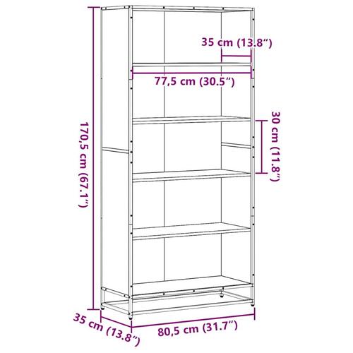 Bogreol 80,5x35x170,5 cm konstrueret træ grå sonoma-eg