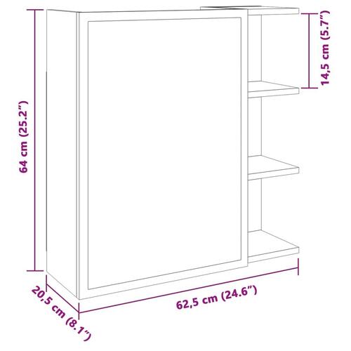 Badeværelsesskab med spejl 62,5x20,5x64 cm konstrueret træ