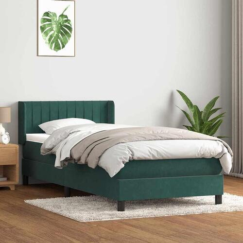 Kontinentalseng med madras 90x220 cm fløjl mørkegrøn