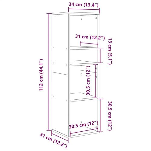 Bogreol 34x31x112 cm konstrueret træ antikt træ