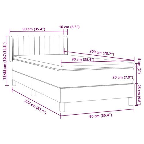Kontinentalseng med madras mørkegrå 90x220 cm fløjl