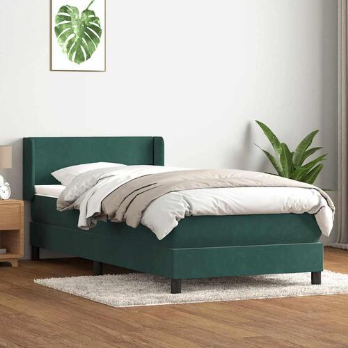 Kontinentalseng med madras 90x220 cm fløjl mørkegrøn