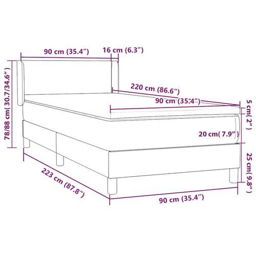 Kontinentalseng med madras mørkegrå 90x220 cm fløjl