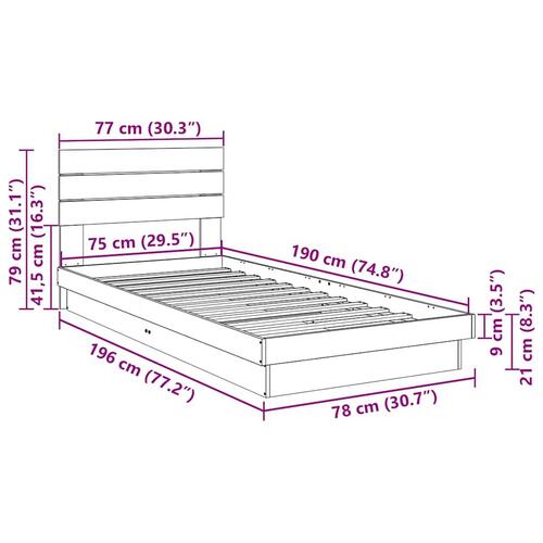 Sengeramme med hovedgærde uden madras 75x190 cm Massivt træ Eg