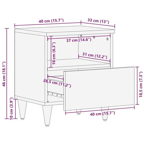 Sengeborde 2 stk. 40x33x46 cm massivt mangotræ