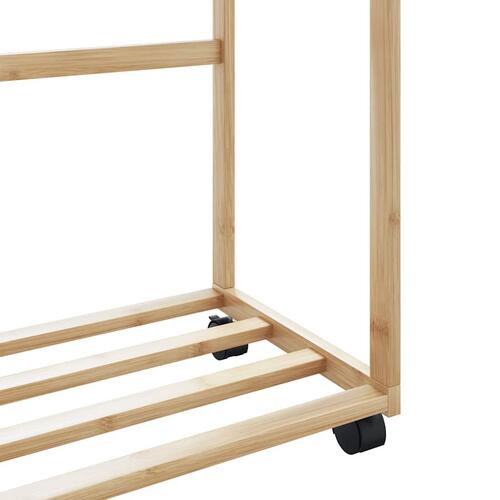 Tøjstativ med hylder og hjul 90x35x155 cm bambus