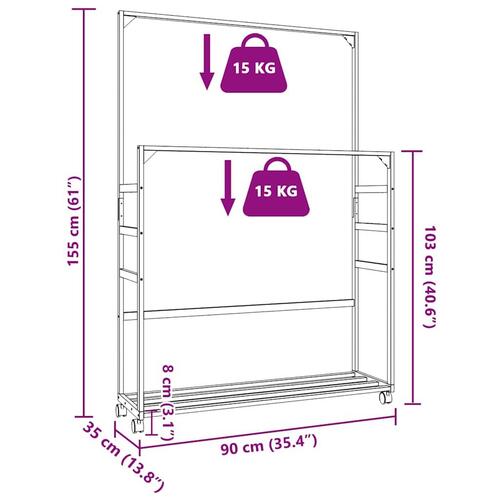 Tøjstativ med hylder og hjul 90x35x155 cm bambus