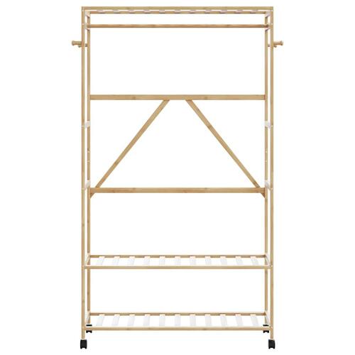 Tøjstativ med hylder og hjul 110x40x180 cm bambus