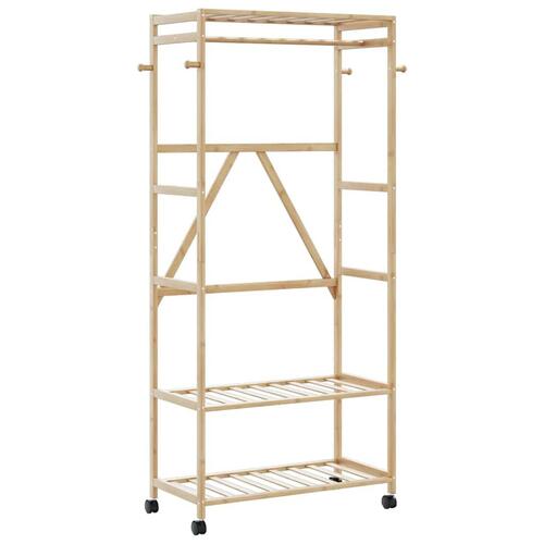 Tøjstativ med hylder og hjul 90x40x179,5 cm bambus