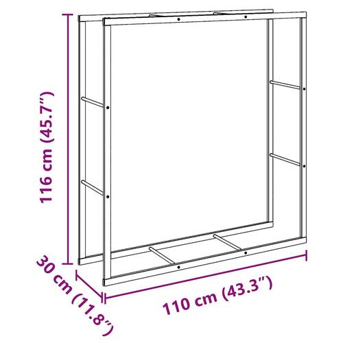 Brændestativ 110x30x116 cm stål sort