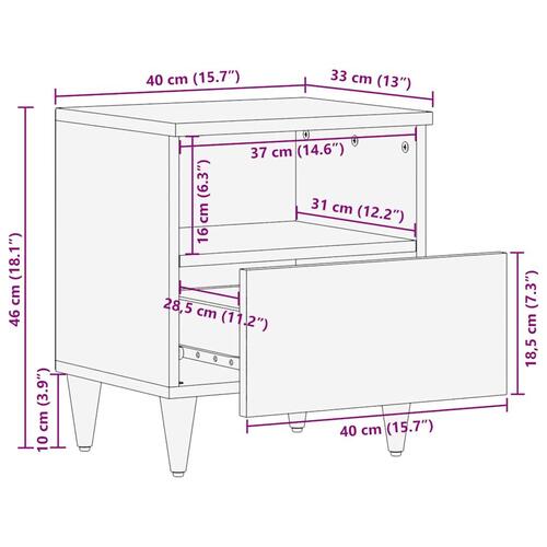Sengebord 40x33x46 cm massivt mangotræ