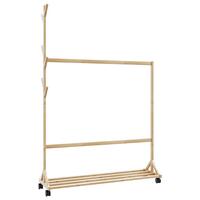 Tøjstativ med kroge og hjul 100x35x157 cm bambus