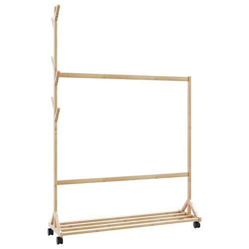Tøjstativ med kroge og hjul 100x35x157 cm bambus