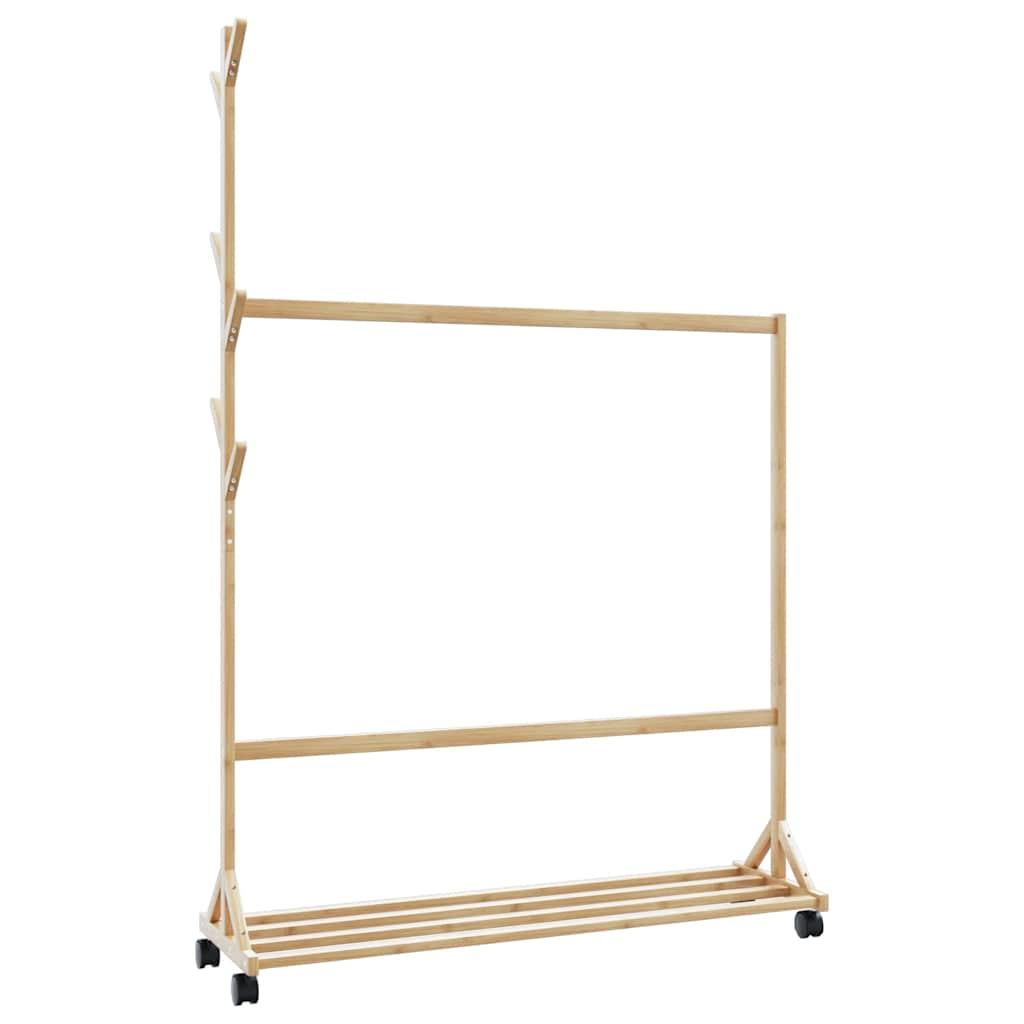 Tøjstativ med kroge og hjul 100x35x157 cm bambus