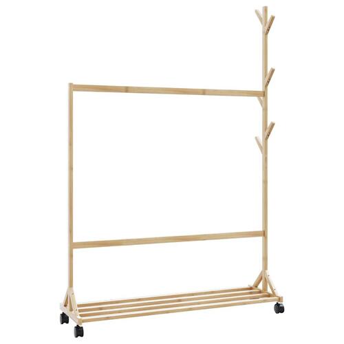 Tøjstativ med kroge og hjul 100x35x157 cm bambus