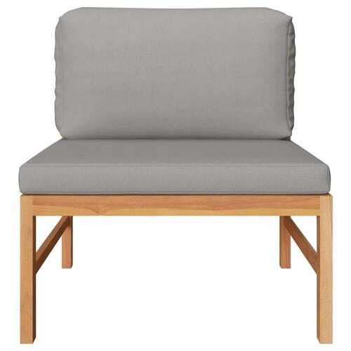 Midterdel til sofa med mørkegrå hynder massivt teaktræ