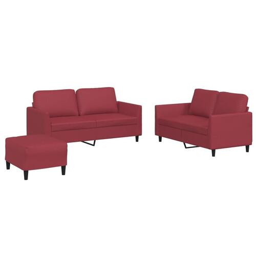 3 personers sofa med hynder kunstlæder vinrød