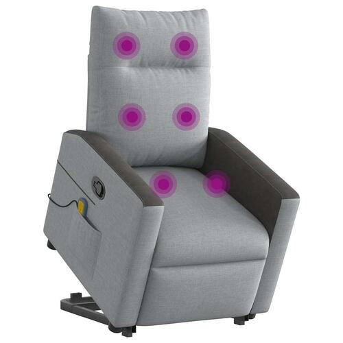 Massagestol med løftefunktion stof lysegrå