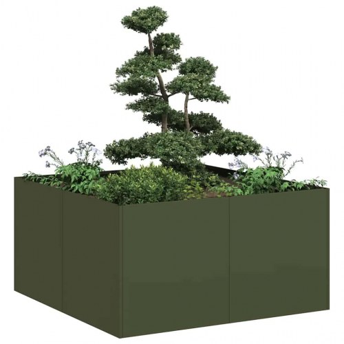 Plantekasse 80 × 80 × 40 cm i koldvalset stål - olivengrøn