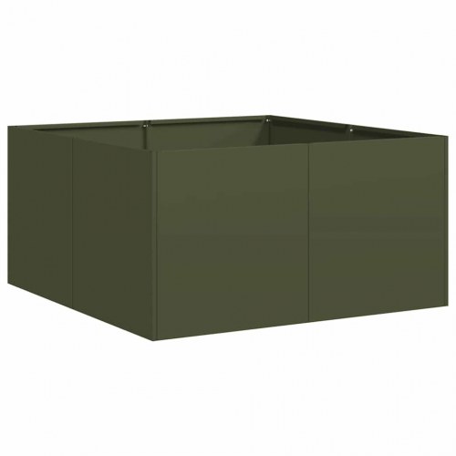 Plantekasse 80 × 80 × 40 cm i koldvalset stål - olivengrøn
