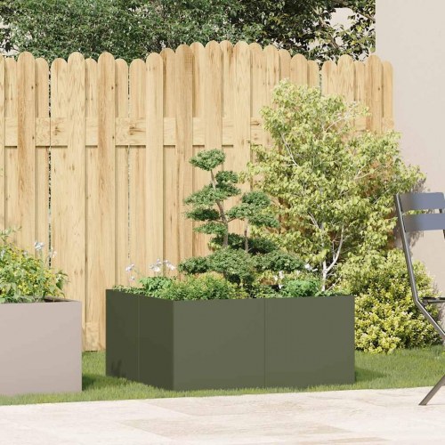 Plantekasse 80 × 80 × 40 cm i koldvalset stål - olivengrøn