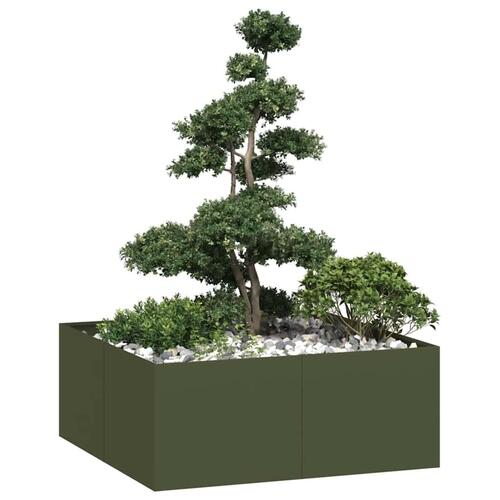 Plantekasse 100x100x40 cm stål olivengrøn