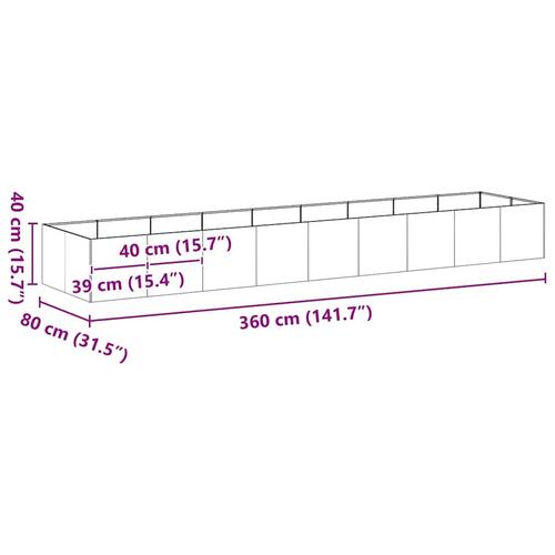 Plantekasse rustfarvet 360x80x40 cm forvitringsstål