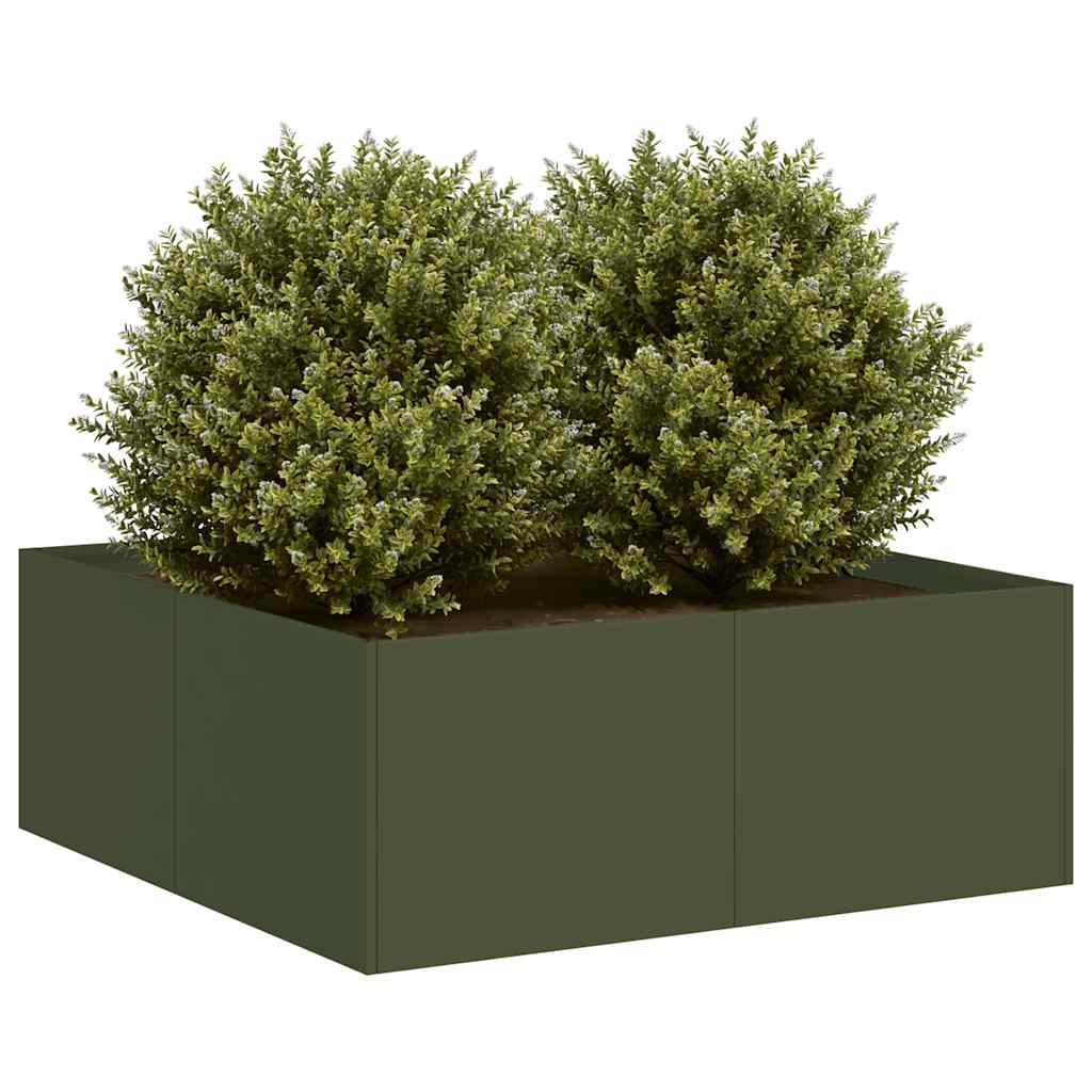 Plantekasse 80x80x30 cm stål olivengrøn