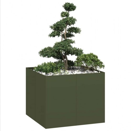 Plantekasse 100×100×80 cm i stål - olivengrøn