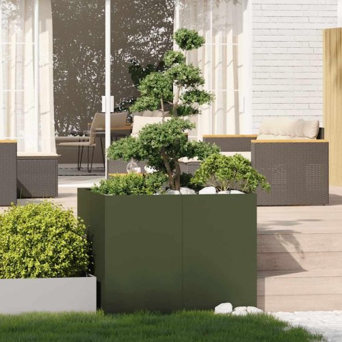 Plantekasse 100×100×80 cm i stål - olivengrøn