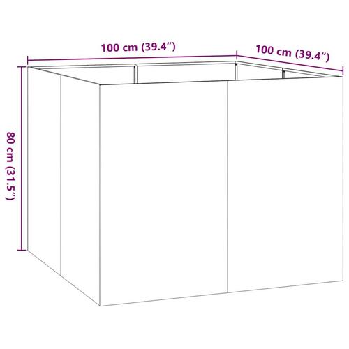 Plantekasse 100x100x80 cm galvaniseret stål
