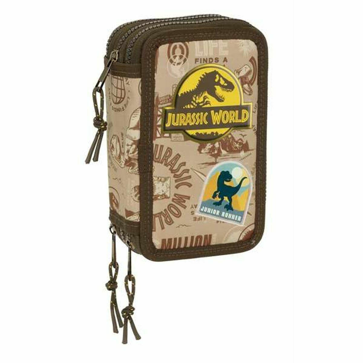 Jurassic World tredobbelt penalhus, brun, 12,5 × 19,5 × 5,5 cm - 37 dele