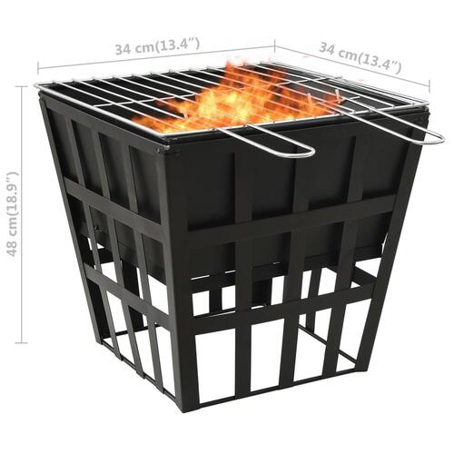2-i-1 bålfad og grill 34x34x48 cm stål