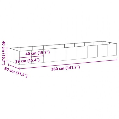 Plantekasse i stål - 360 × 80 × 40 cm, sort højbed