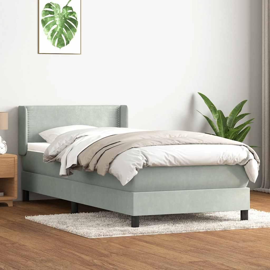 Kontinentalseng med madras lysegrå 80x220 cm fløjl